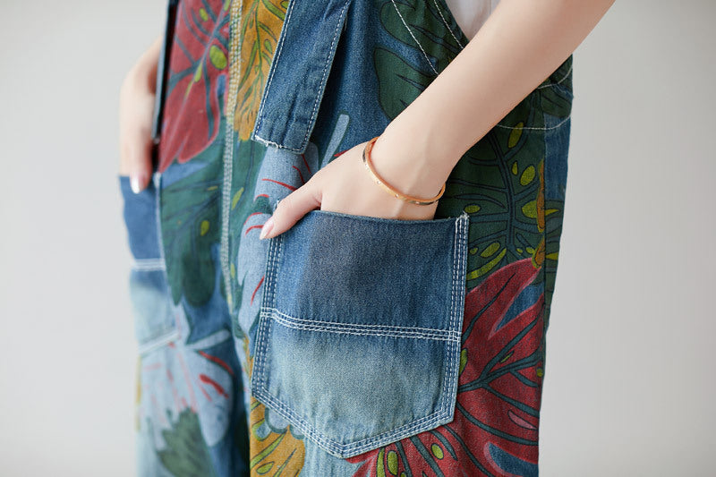 Summer Casual Print Cropped Overalls