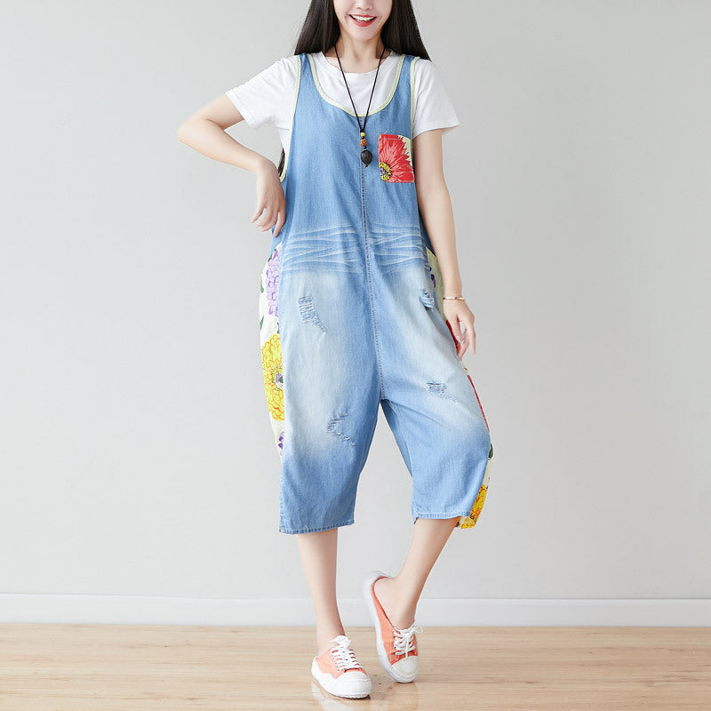 Summer Casual Print Blue Overalls for Women