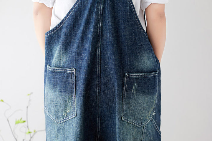 Casual Retro Ripped Overalls For Women In Blue