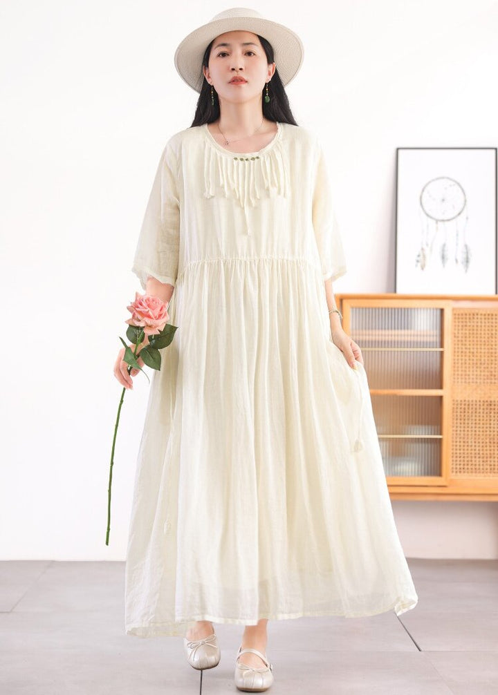 Summer Casual Ramie A Line Half Sleeve Oversized Dress