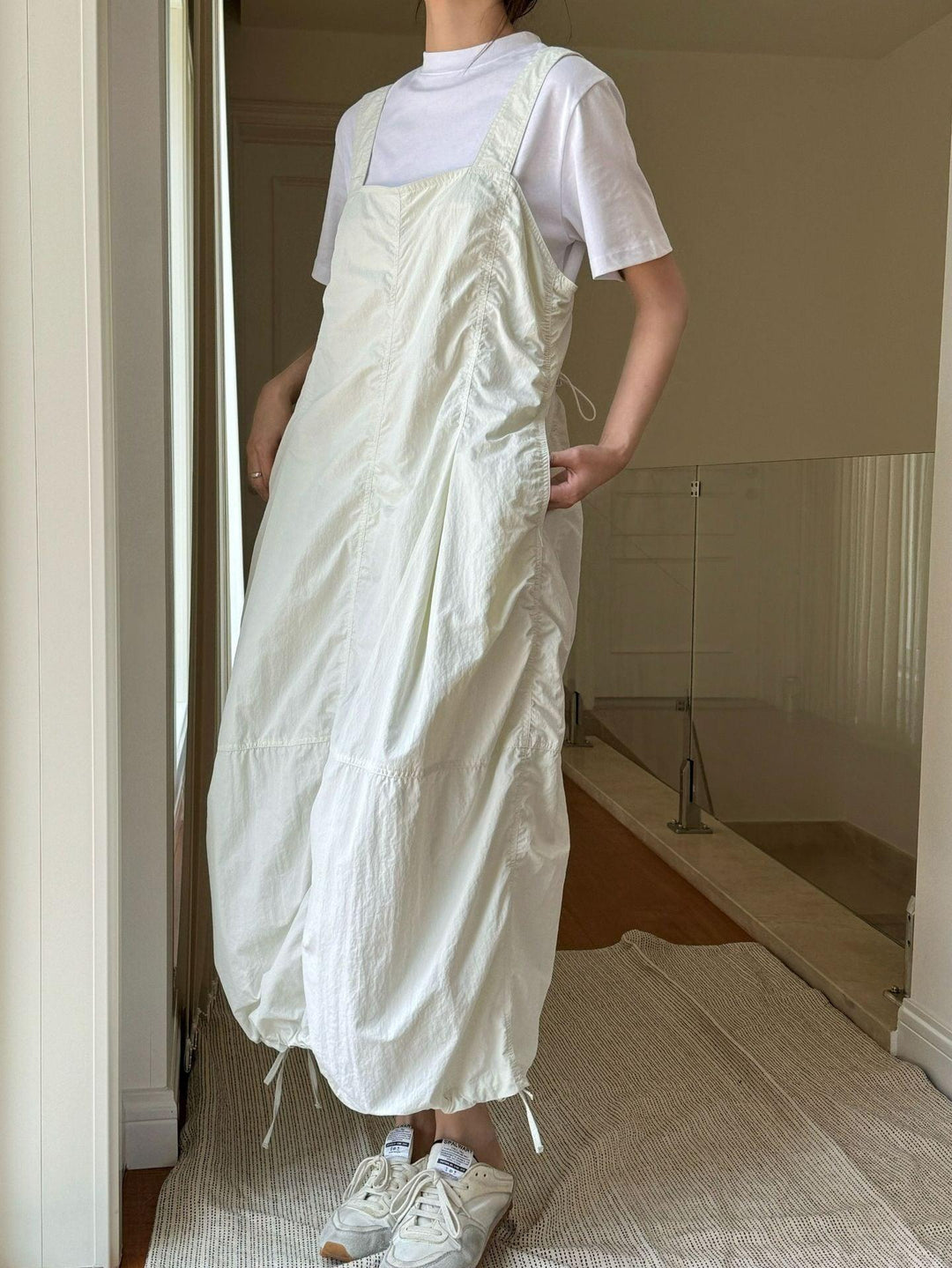 Summer casual drawstring pleated overalls dress workwear dress Thebesttailor