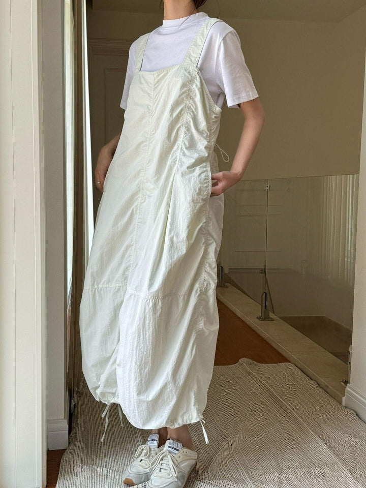 Summer casual drawstring pleated overalls dress workwear dress Thebesttailor