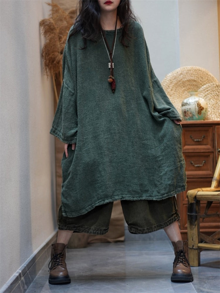 comfortable cotton long sleeve autumn dress with pockets by Thebesttailor