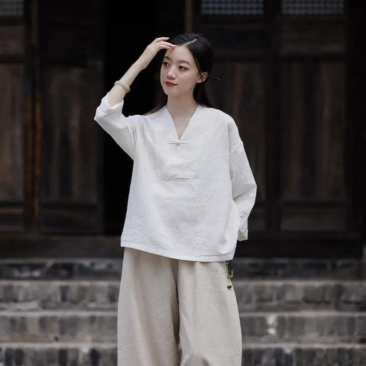 linen shirts women summer tops womens blouses 3 4 sleeve tops-Women's Shirt-Thebesttailor-Thebesttailor