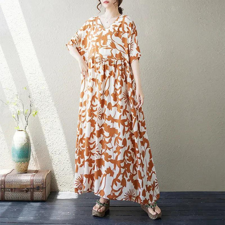 Retro Maxi Dress for Women Vibe Cotton Maxi Dress in Artistic Print-Women's dress-Thebesttailor-Thebesttailor