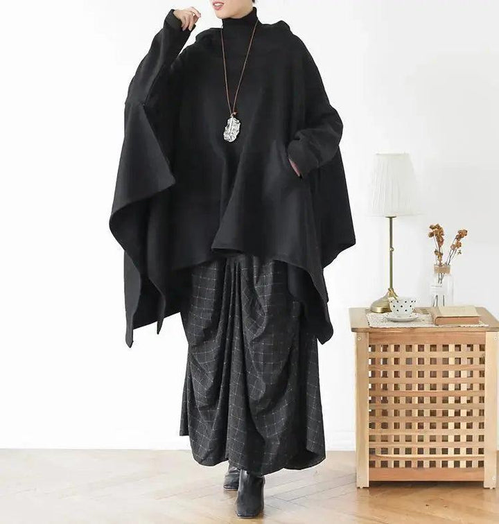 Women's Hooded Cape Asymmetric Long Cape Coat-Women's coat-Thebesttailor-Thebesttailor
