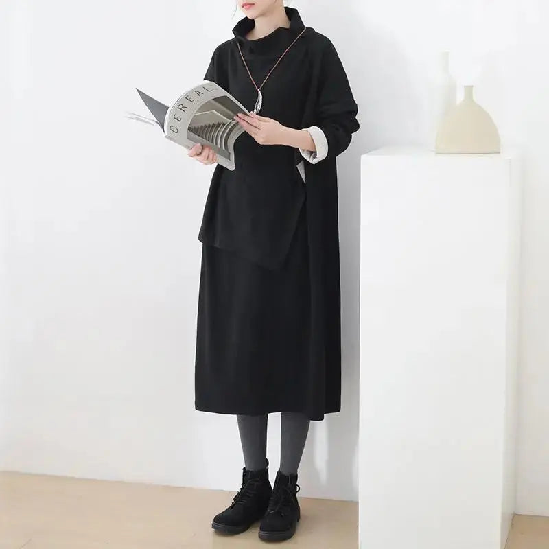 Black Cotton Long Sleeve Dresses