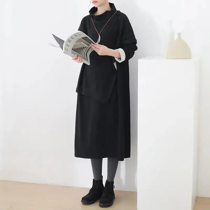 Black Cotton Long Sleeve Dresses