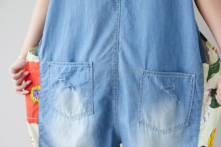 Summer Casual Print Blue Overalls for Women
