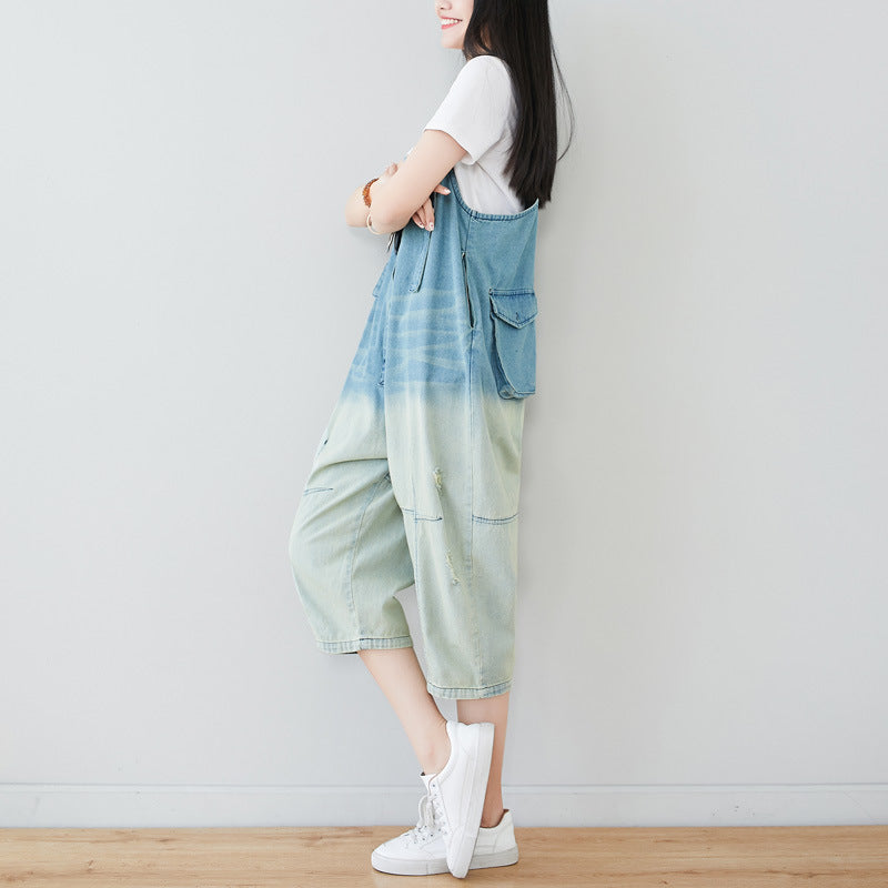 Summer Casual Blue Gradient Color Overalls for Women