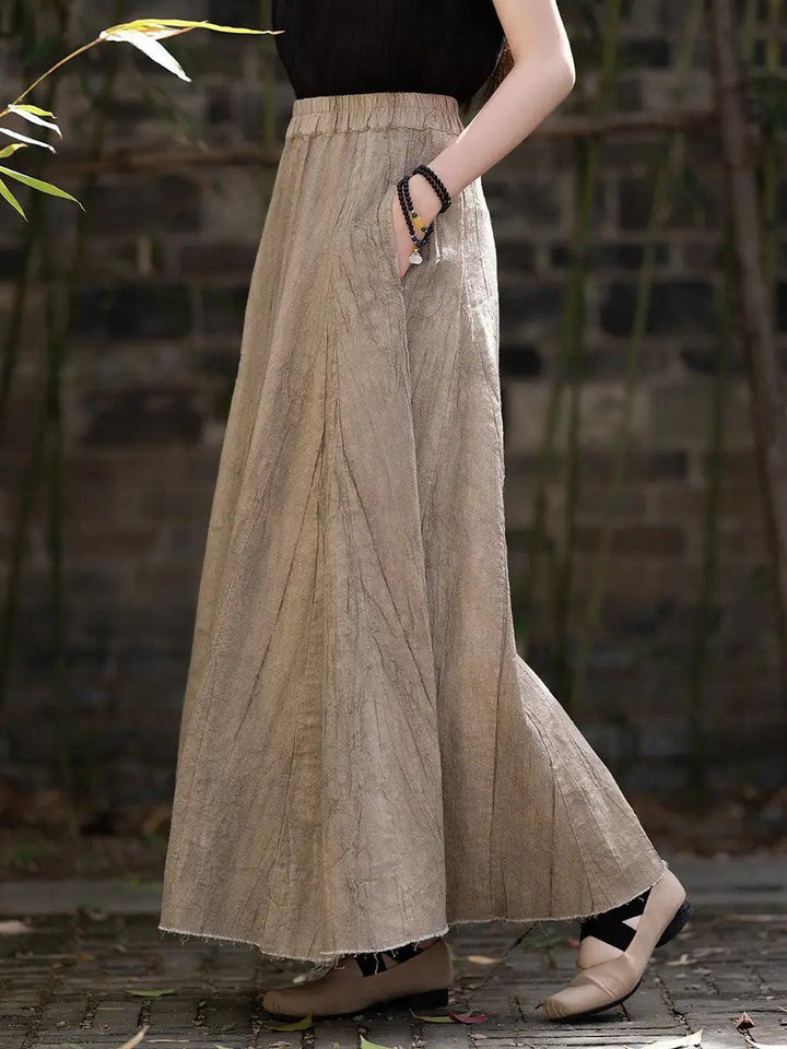 Swing Skirt Linen Maxi Skirt with Retro Pleats and Pockets-Women's Skirts-Thebesttailor-Thebesttailor