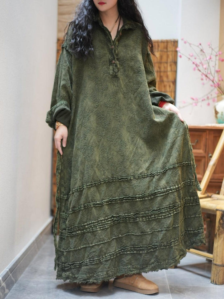 Long sleeves Maxi Dress Warm with pockets Thebesttailor