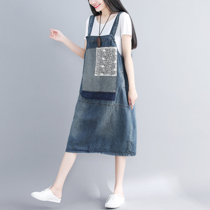 Women’s Blue Denim Patchwork Overall Dress by Thebesttailor