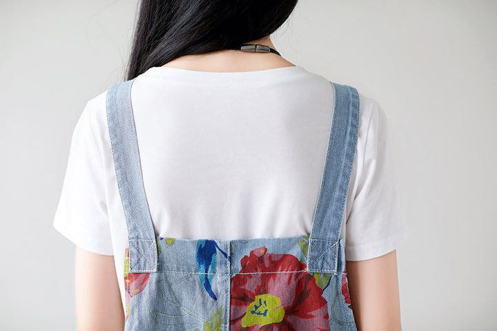 Summer Casual Blue Patchwork Overalls for Women
