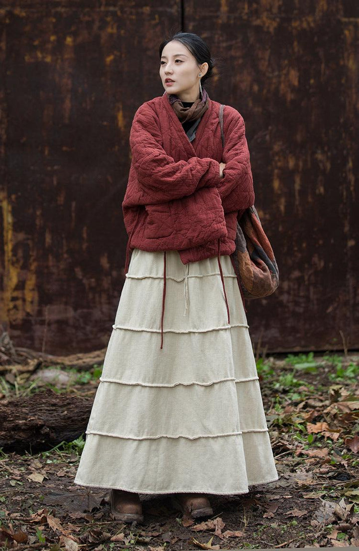 Retro Long Wool A-line Maxi Skirt with Pockets for Women-Women's Skirts-Thebesttailor-Thebesttailor