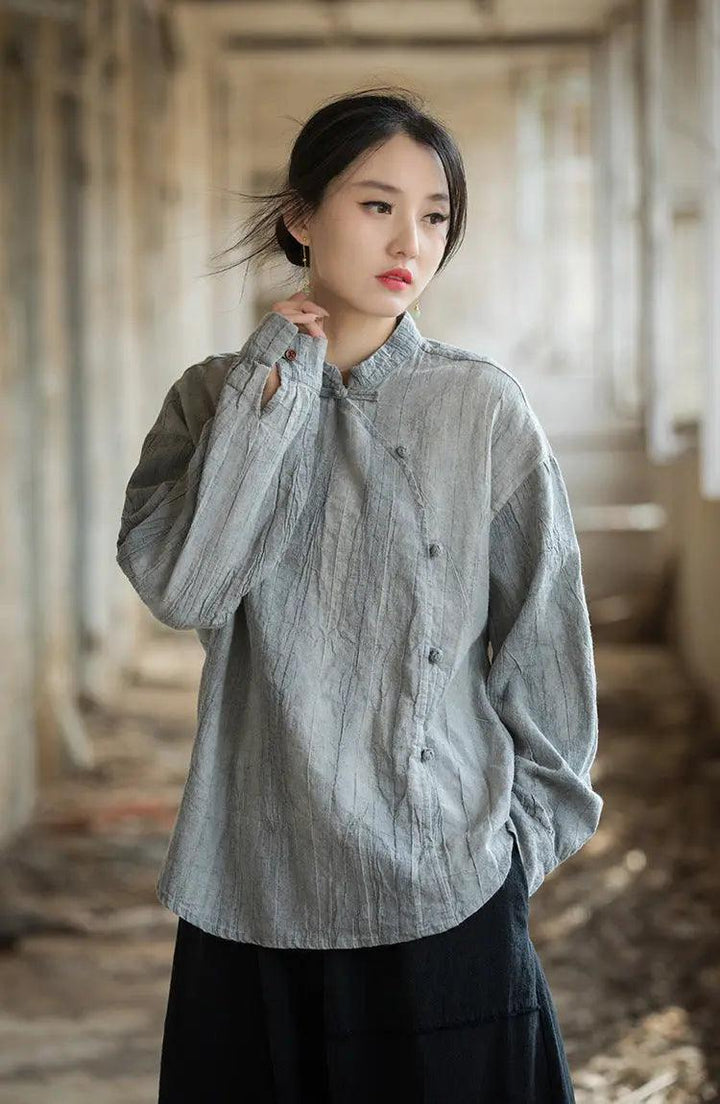 Handmade Retro Tie-Dye Cotton and Linen Sun Shirt for Women-Women's Shirt-Thebesttailor-Thebesttailor