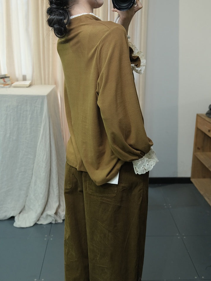 Fall Cropped Cotton Long Sleeve Pullover For Women