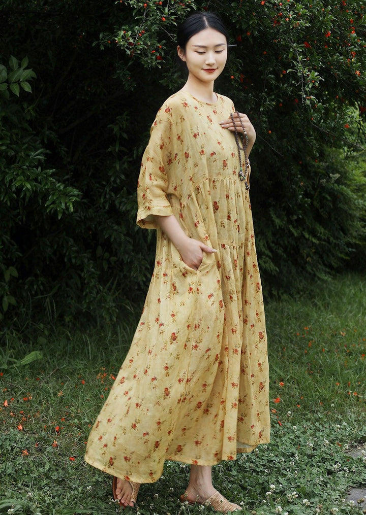 Long floral ramie bustier dress woman Boho Dresses for Women Summer, perfect for stylish summer outings.