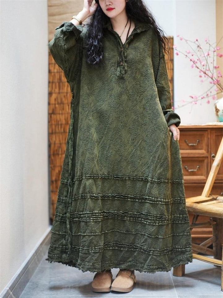 Long sleeves Maxi Dress Warm with pockets Thebesttailor