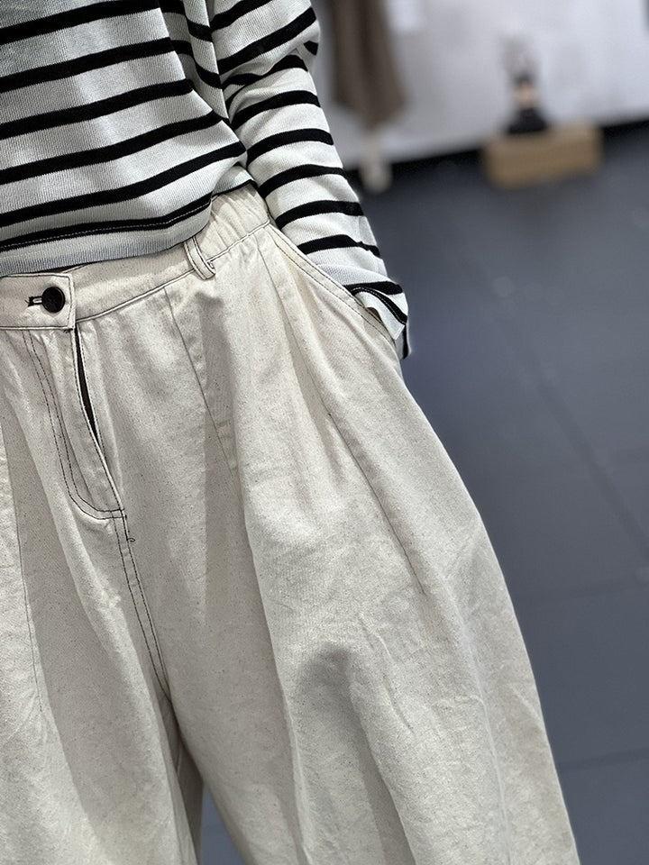 Autumn Denim Cotton Trousers Women Loose Fit Elastic Waist by Thebesttailor