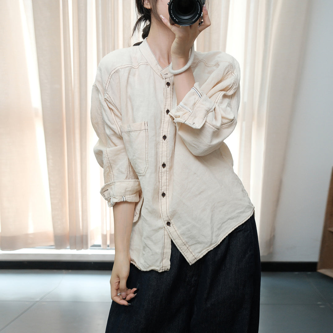 Linen Summer Blouse For Women Green Apricot Tunic Top by Thebesttailor