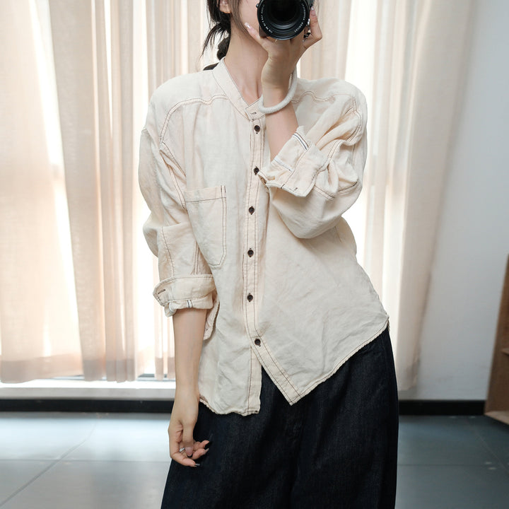 Linen Summer Blouse For Women Green Apricot Tunic Top by Thebesttailor