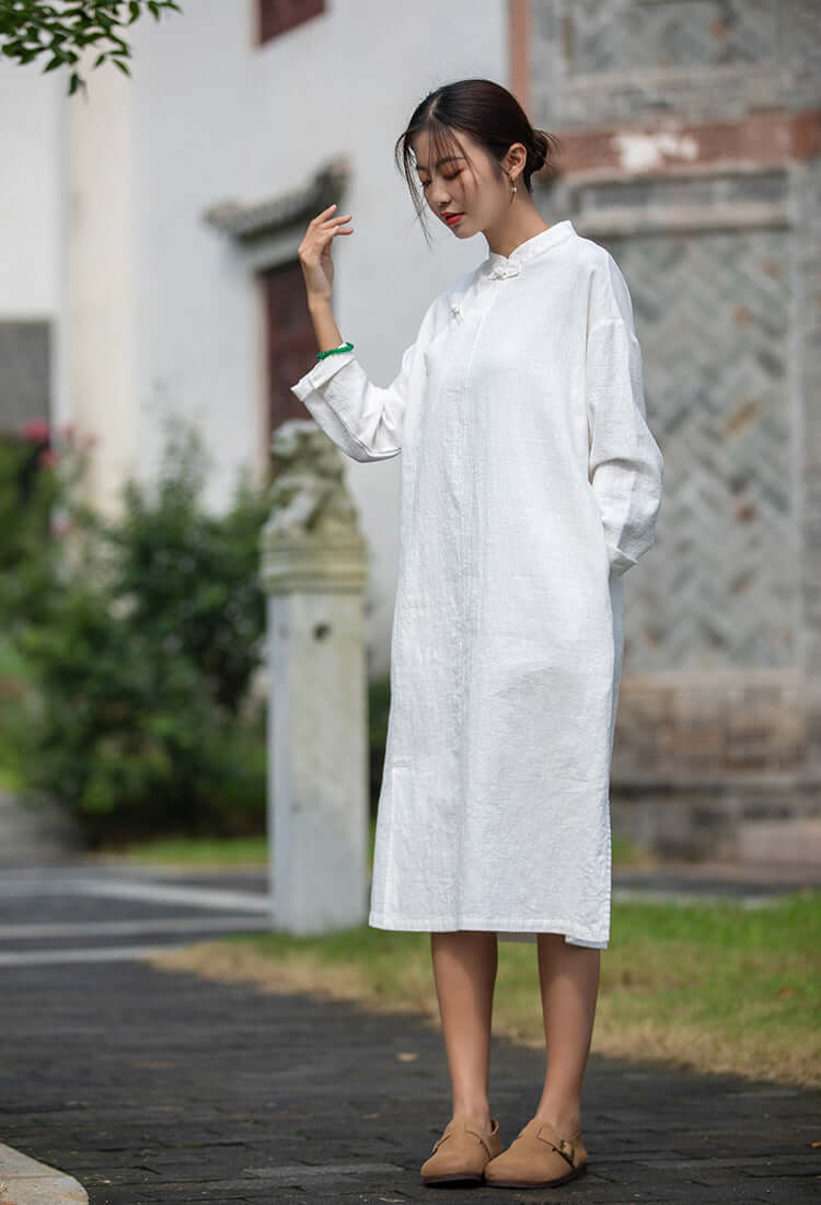 Linen Maxi Dress with Sleeves 