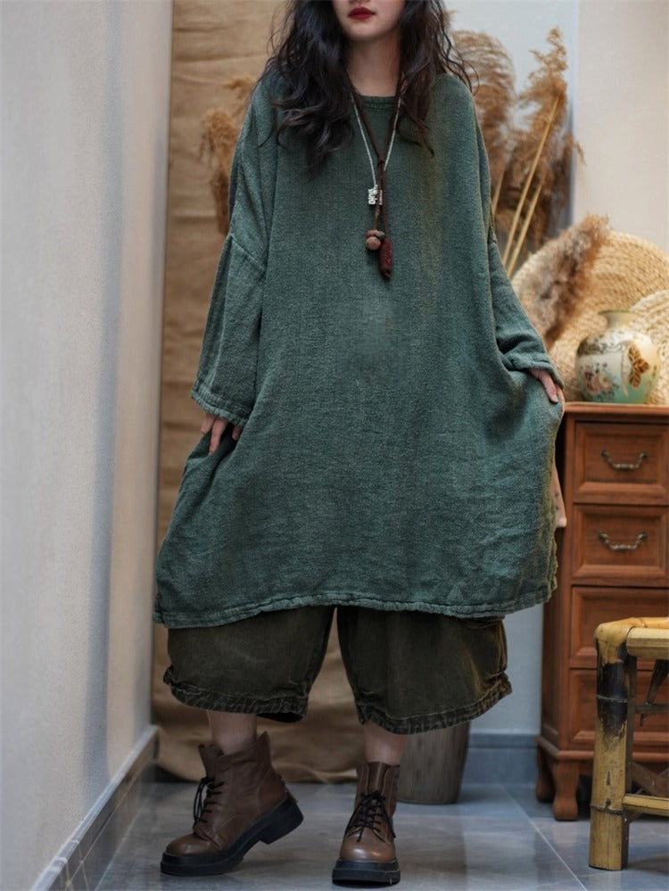 comfortable cotton long sleeve autumn dress with pockets