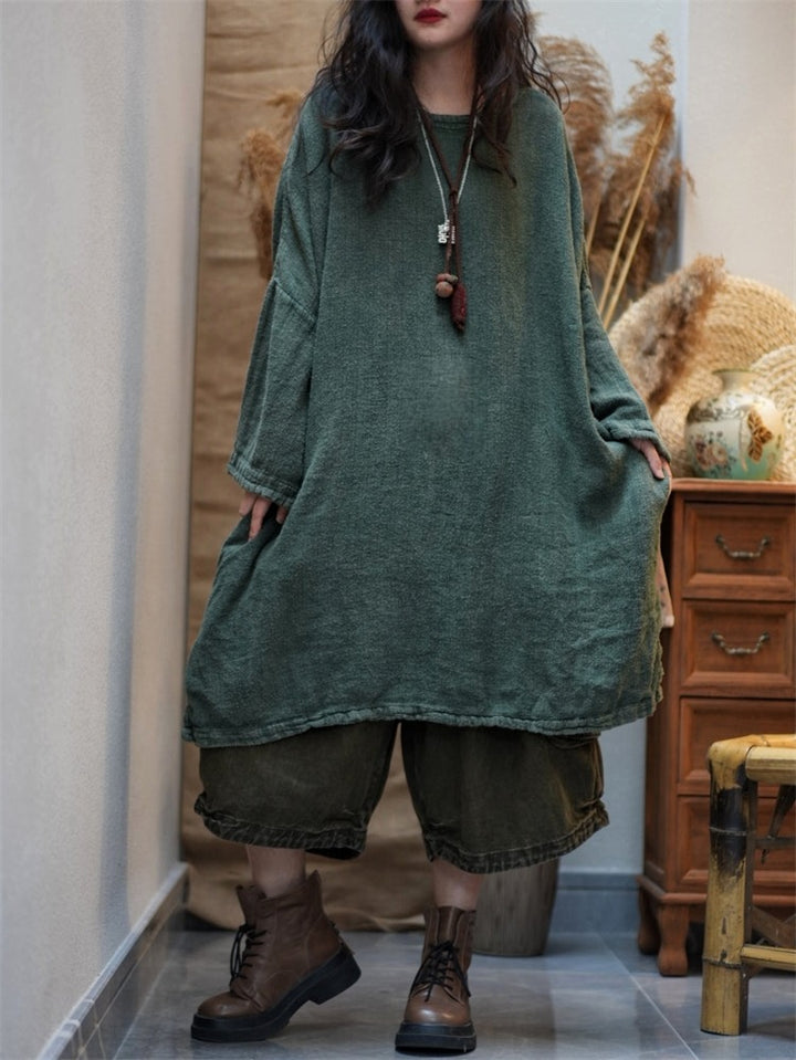 comfortable cotton long sleeve autumn dress with pockets