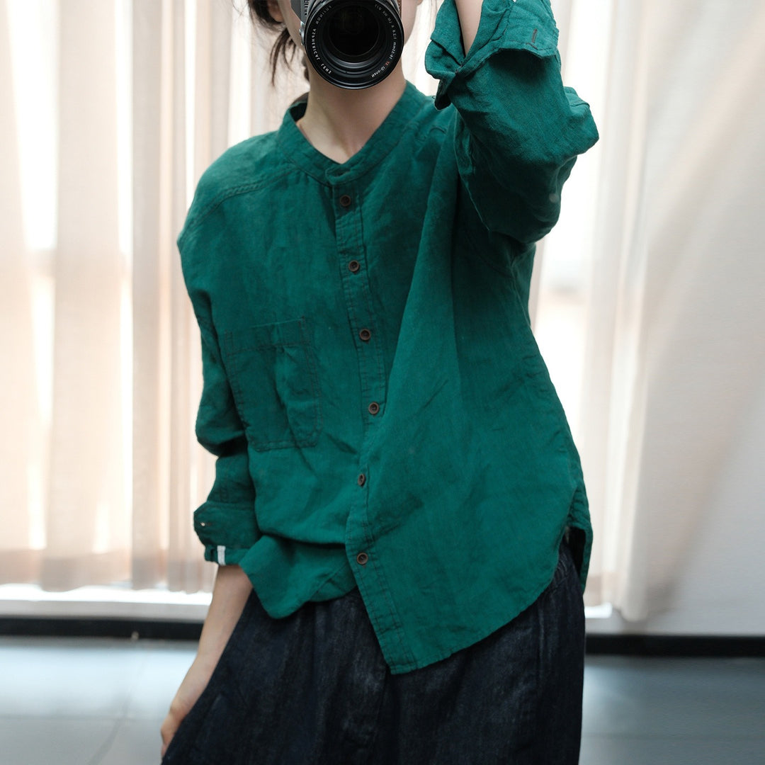 Linen Summer Blouse For Women Green Apricot Tunic Top by Thebesttailor