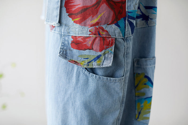 Summer Casual Blue Patchwork Overalls for Women