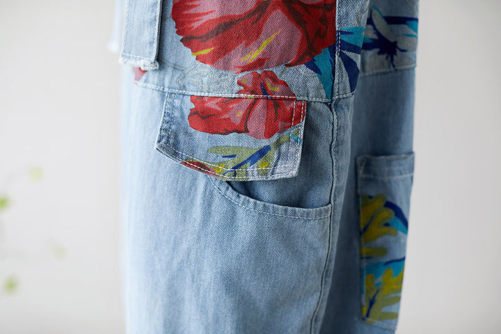 Summer Casual Blue Patchwork Overalls for Women