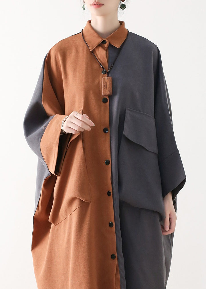 Cotton Patterned Loose Fit Oversized Shirt Dress