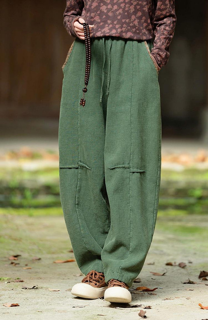 Retro Cozy Linen Loose Bloomers-Women's pants-Thebesttailor-One size-Green-Cotton-Thebesttailor