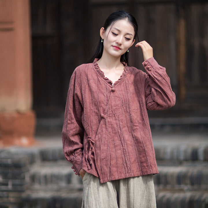 Tie-Dye Ramie Autumn Women's Tunic Tops