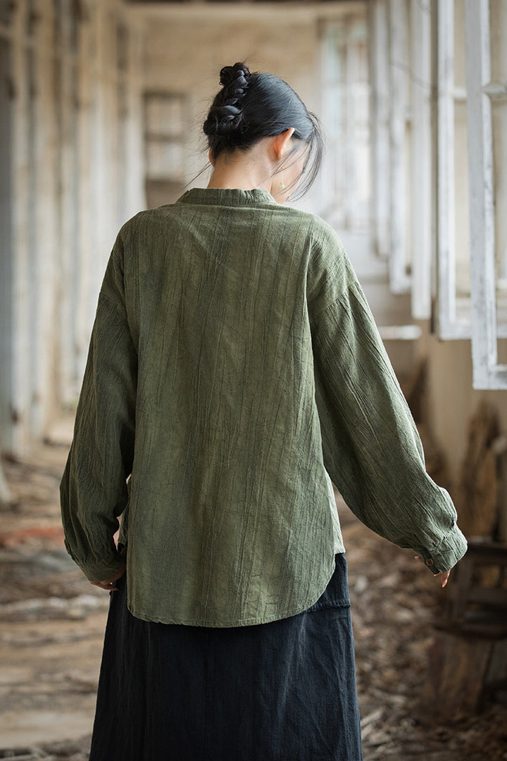 New Chinese Linen Tie-Dyed Casual Blouses for Work