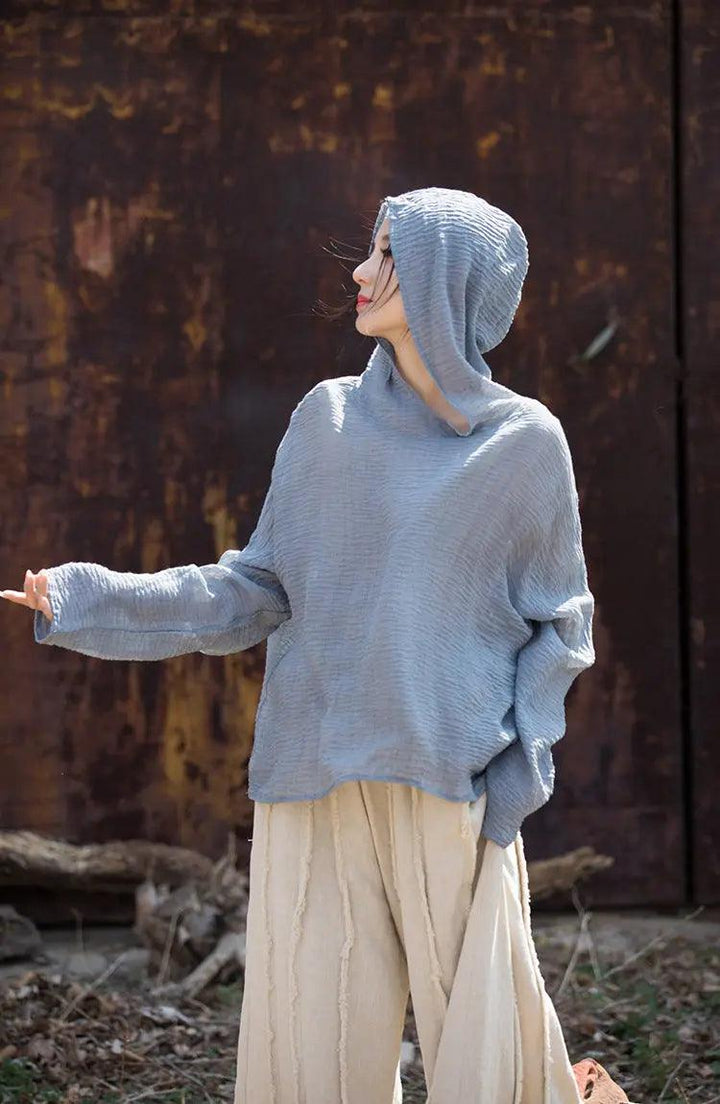 UV Protection Top Sun-Ready Tencel Hooded Tee for Women-Women's Shirt-Thebesttailor-One size-Gray-Tencel-Thebesttailor