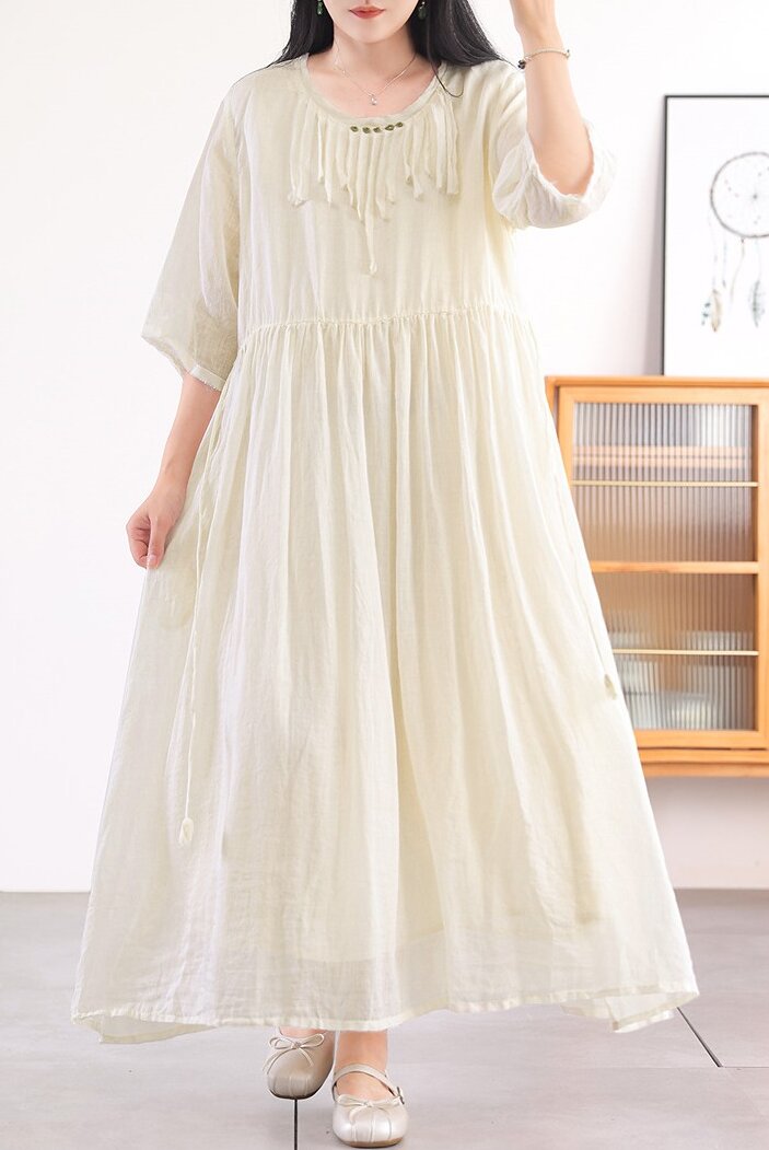 Summer Casual Ramie A Line Half Sleeve Oversized Dress