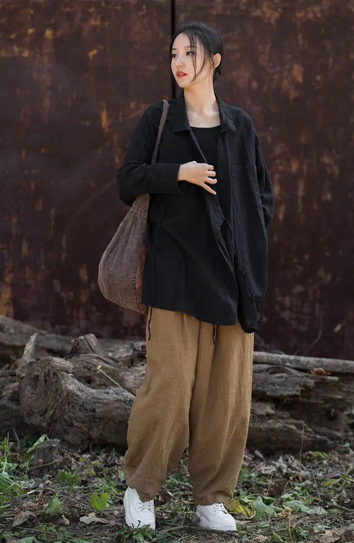 women tops Vintage Lace-up Linen Cardigan with Retro Style-Women's Shirt-Thebesttailor-Thebesttailor