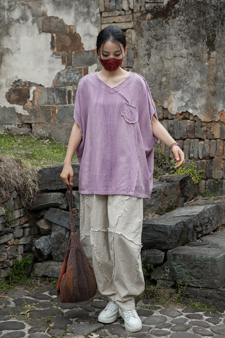 Women's Linen Zen T-Shirt Tie Dye Sand Wash Blouses