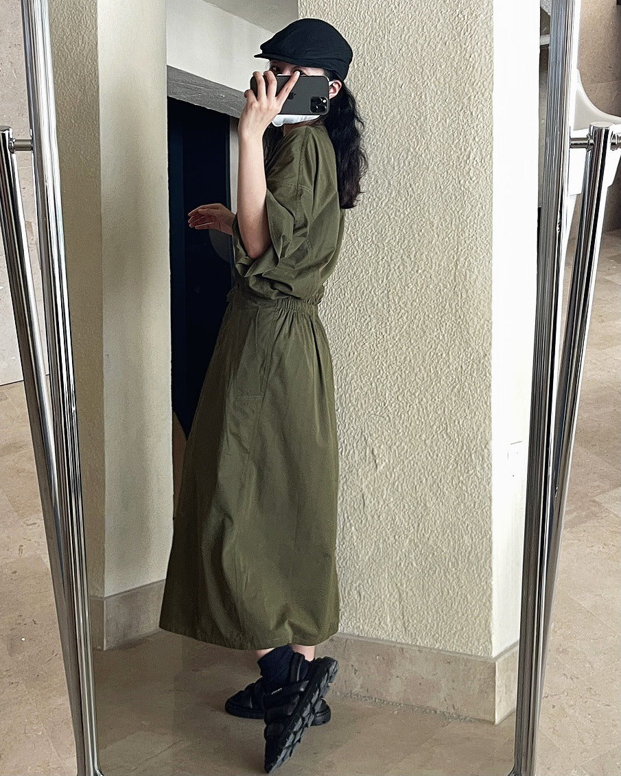 Summer cotton tie waist wrap midi dress for women