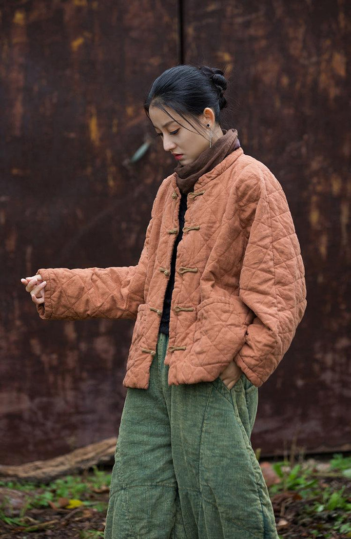 Retro Women's Long Sleeve Linen Padded Winter Coat-Women's coat-Thebesttailor-Thebesttailor