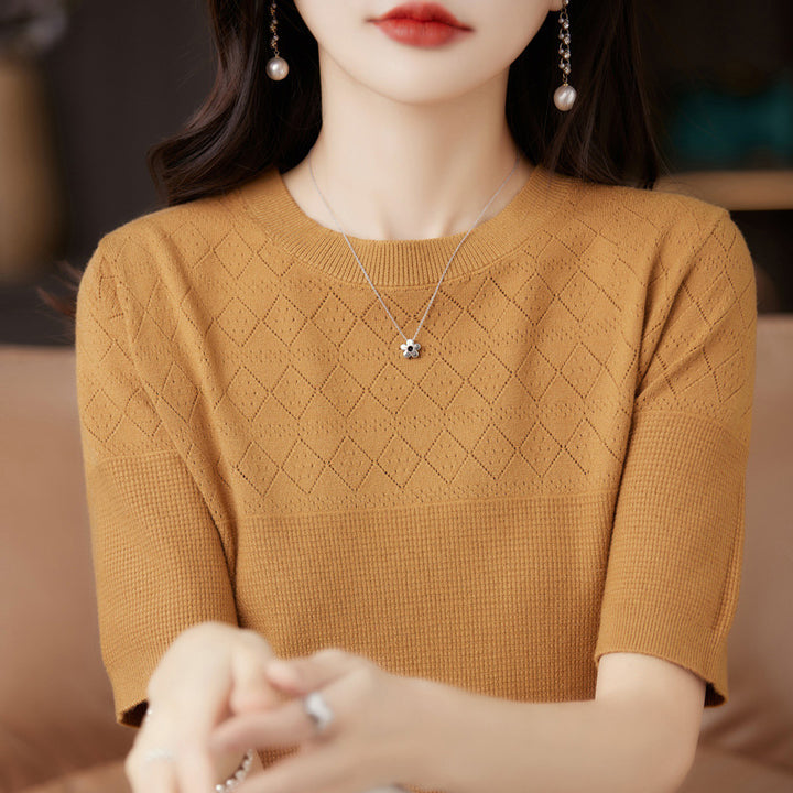 Women's Round Neck Short Sleeve Knit Top