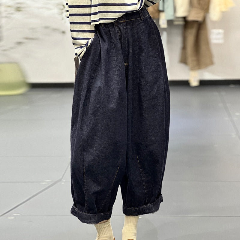 Autumn Denim Cotton Trousers Women Loose Fit Elastic Waist by Thebesttailor