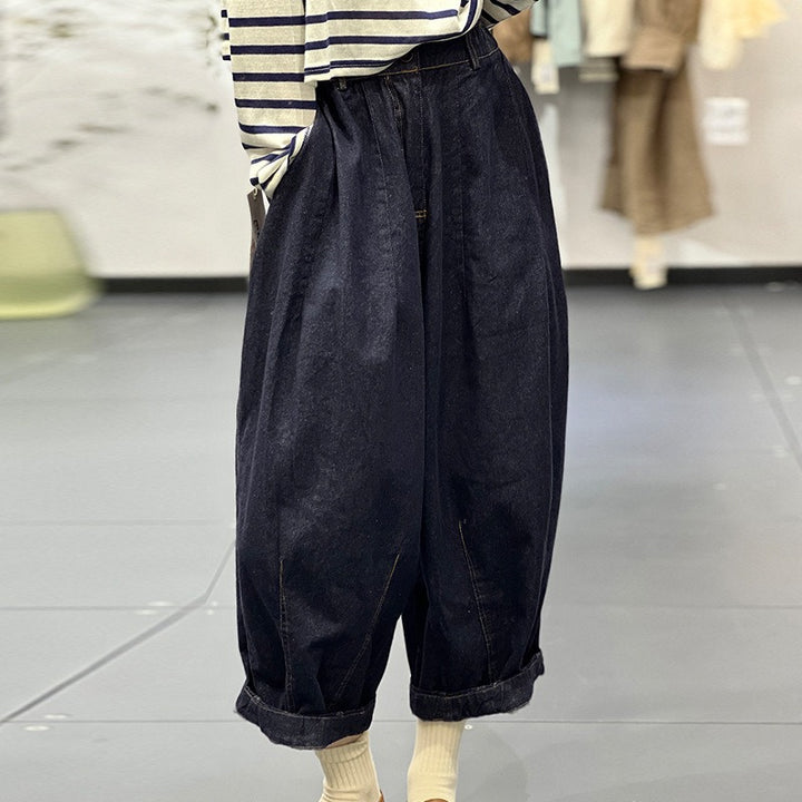 Autumn Denim Cotton Trousers Women Loose Fit Elastic Waist by Thebesttailor