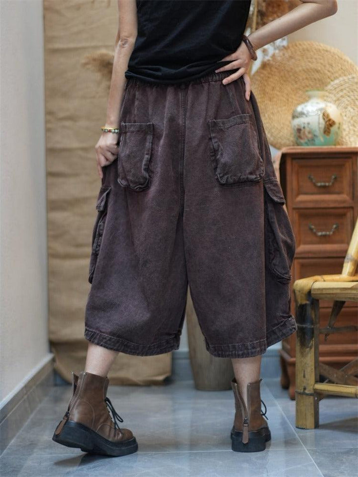 Retro Stir-Fried Color jeans featuring large pockets and a loose, casual fit, perfect for summer wear.