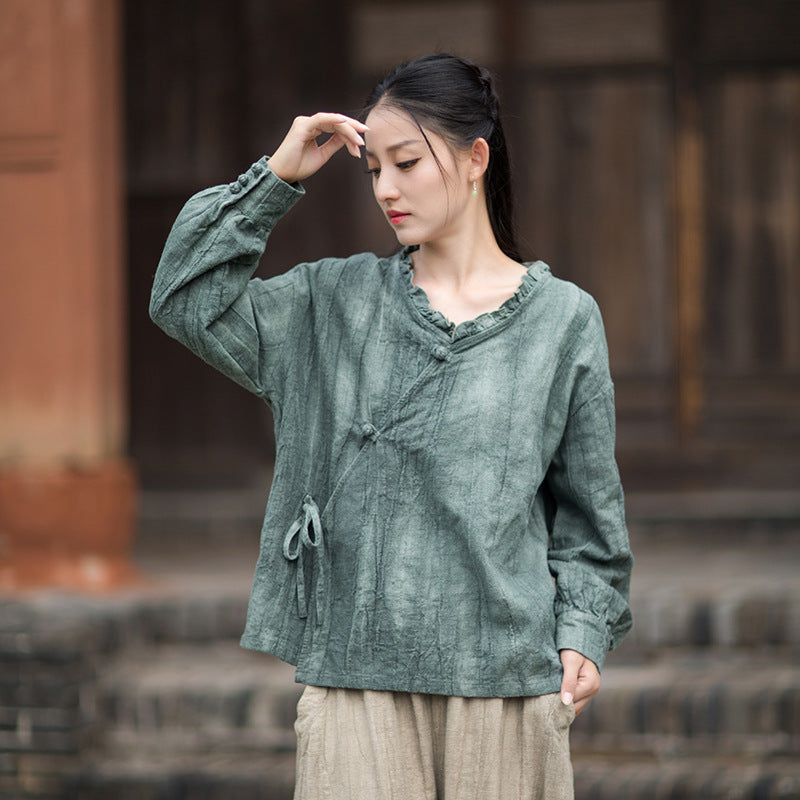 Tie-Dye Ramie Autumn Women's Tunic Tops