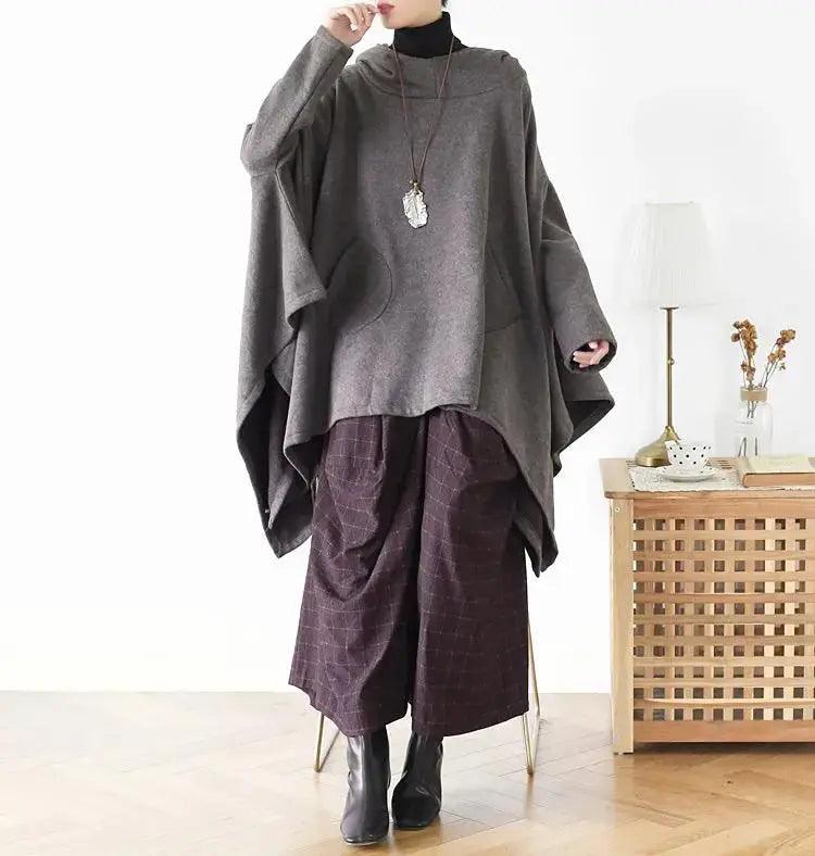 Women's Hooded Cape Asymmetric Long Cape Coat-Women's coat-Thebesttailor-Thebesttailor