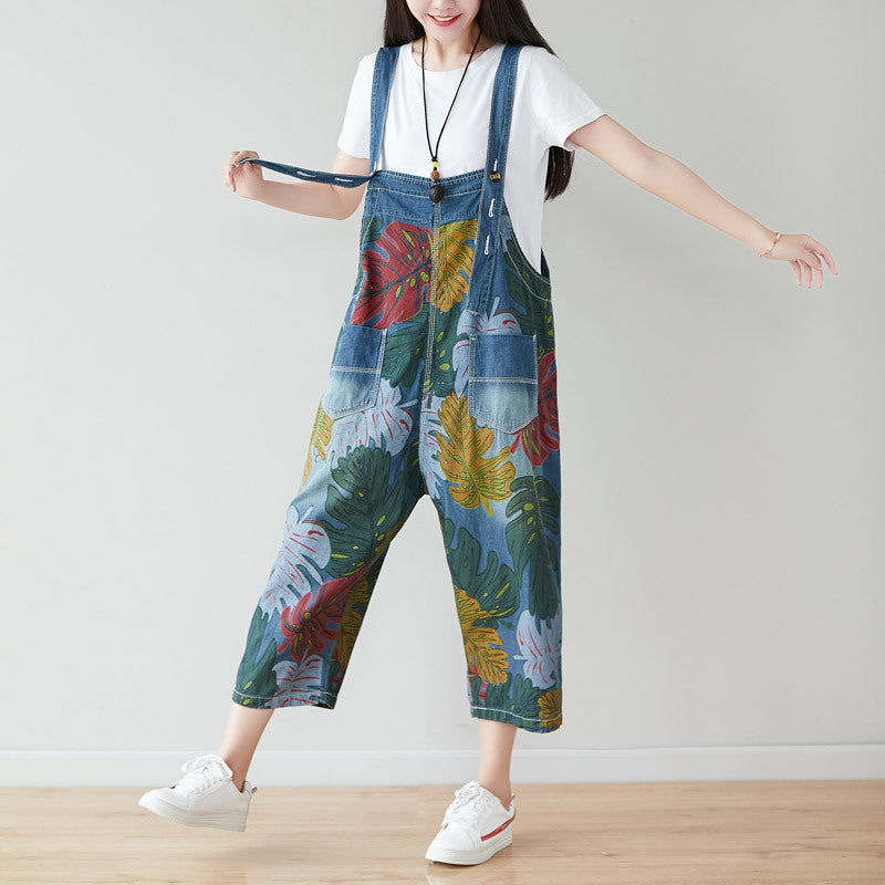 Summer Casual Print Cropped Overalls