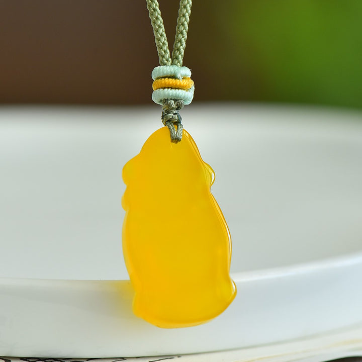 Yellow Chalcedony Fortune Pendant Necklace Amulet for Women